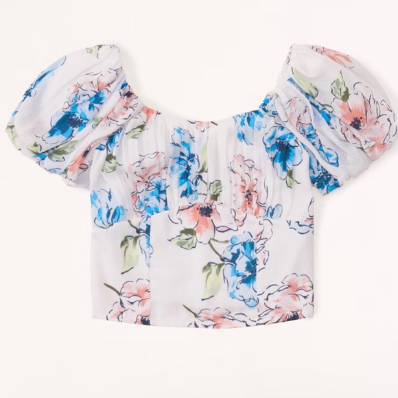 ABERCROMBIE Ruched Puff Sleeve Scoopneck Top NWOT - Picture 4 of 10